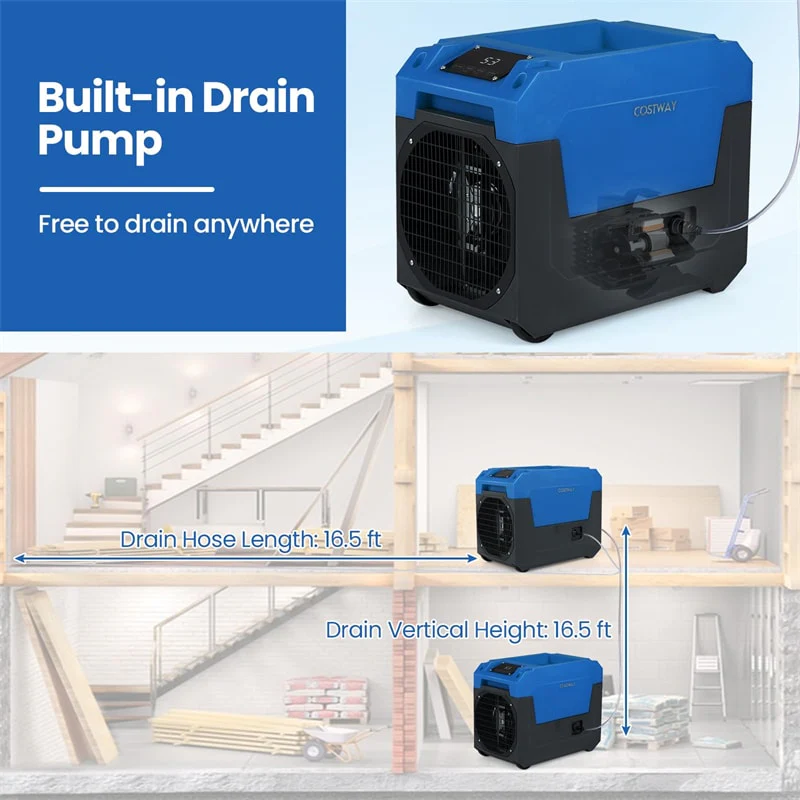 Eletriclife 140 Pints Commercial Dehumidifier with Pump & Portable Industrial for 1800 Sq.Ft Basements Water Damage