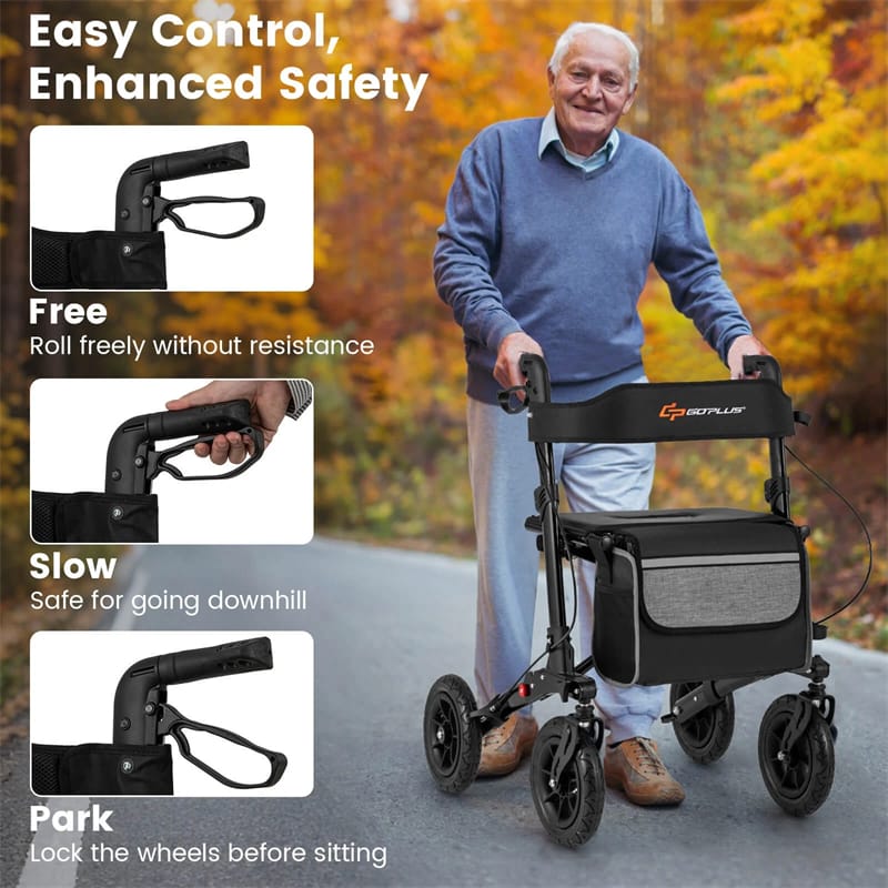 Eletriclife 2-in-1 Folding Rolling Rollator Walker with Seat for Seniors