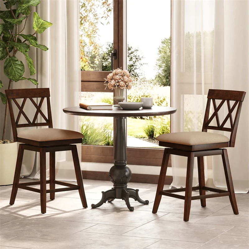 Eletriclife Swivel Bar Stools Set of 2, 24" Counter Height with Backrest, Padded Seat & Rubber Wood Frame for Kitchen Islands