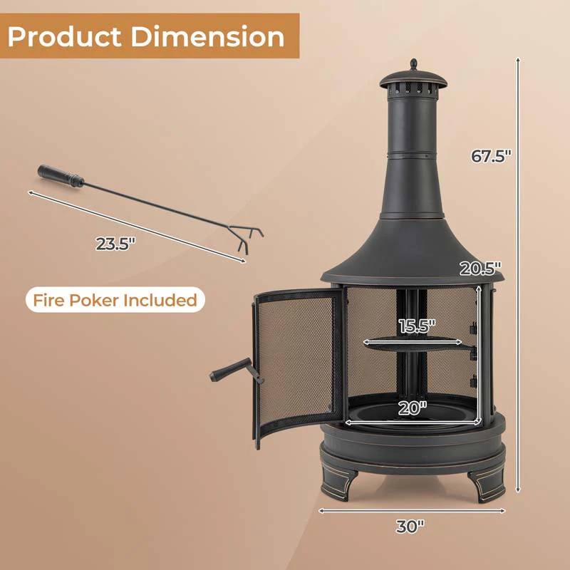 Eletriclife 30 Inch Outdoor Fire Pit Chininea with Grill for Garden Backyard BBQ Bonfire Deck and Patio