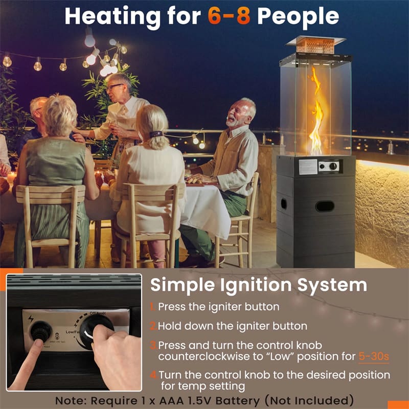 Eletrclife 40000 BTU Outdoor Propane Patio Heater with Tempered Glass Tube, Wheels & Cover for Backyard