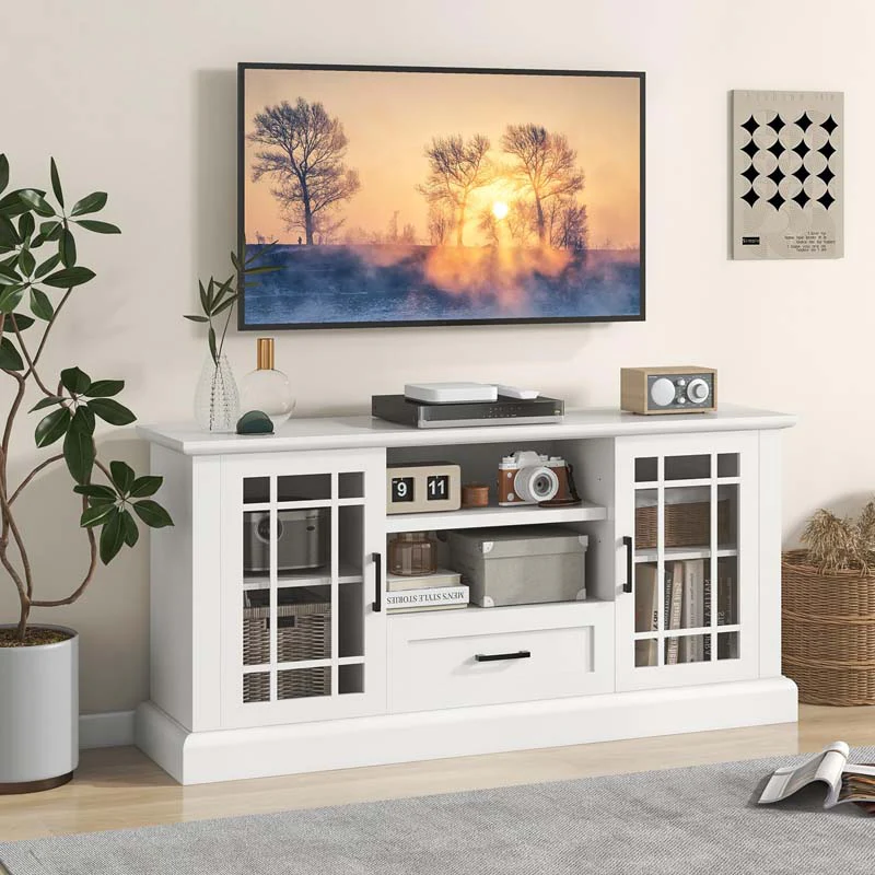 Eletriclife TV Stand for TVs up to 70 with Glass Doors Cubbies and Drawer