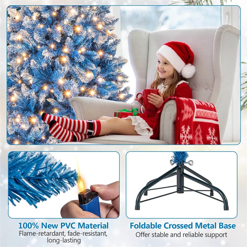 Eletriclife 6 FT Pre-Lit Christmas Tree Blue Hinged with 767 Frosted PVC Tips, 270 Warm White LED Lights, 8 Modes & Folding Stand for Holiday Decor