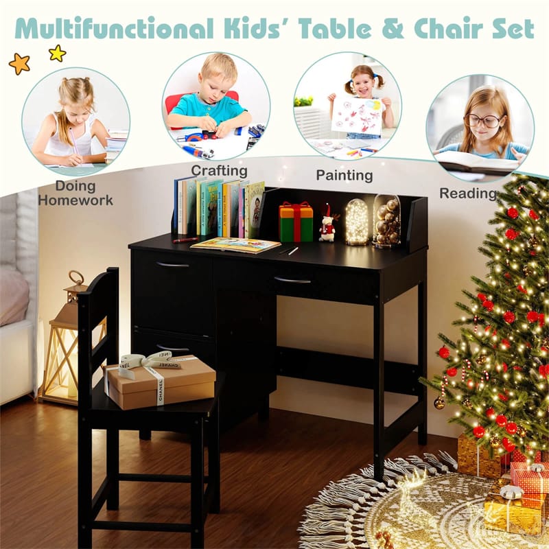 Eletriclife Wooden Kids Desk and Chair Set with Hutch, Storage Drawer & Cabinet