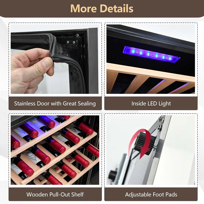 Eletriclife 20 Inch Wine Cooler 33 Bottles Wine Refrigerator with Tempered Glass Door