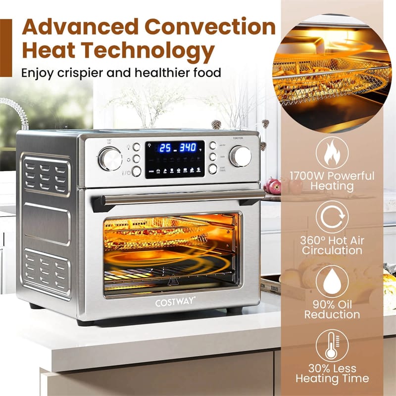 Eletriclife 14-in-1 Air Fryer Toaster Oven Combo 26QT Large Capacity 1700W Stainless Steel with Rotisserie & Dehydrate