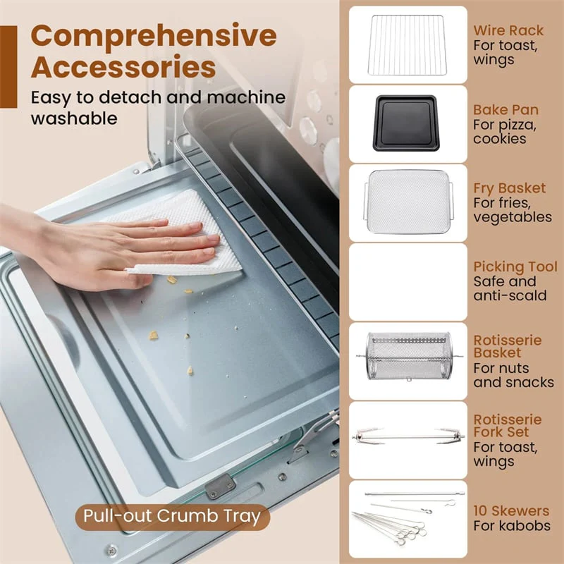 Eletriclife 14-in-1 Air Fryer Toaster Oven Combo 26QT Large Capacity 1700W Stainless Steel with Rotisserie & Dehydrate