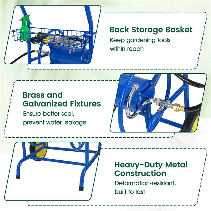 Eletriclife Garden Hose Reel Cart Holds 230FT of 5/8" Hose, Heavy-Duty Hose Cart with 2 Wheels