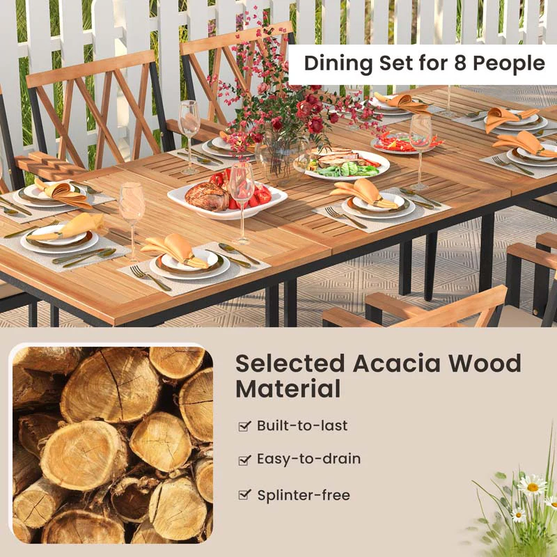 Eletriclife 9 Pieces Patio Dining Set with 1.9 Inch Umbrella Hole and Seat Cushions