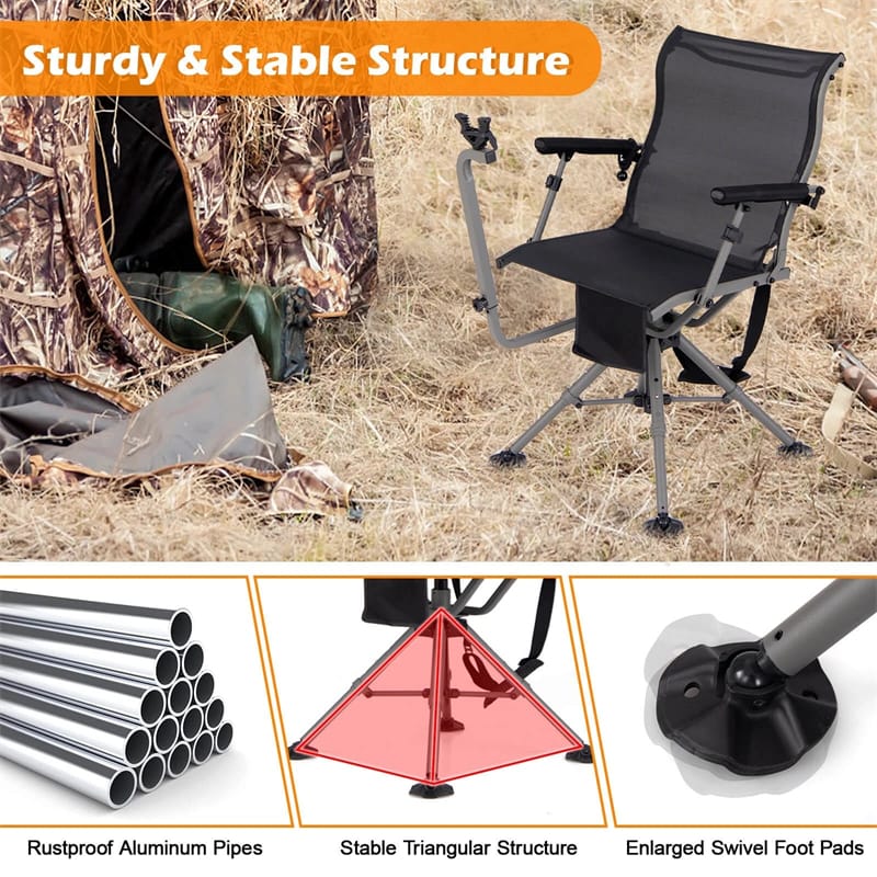Eletriclife 360° Swivel Hunting Chair with Adjustable Gun Rest, Portable Shooting Chair for Outdoor Activities