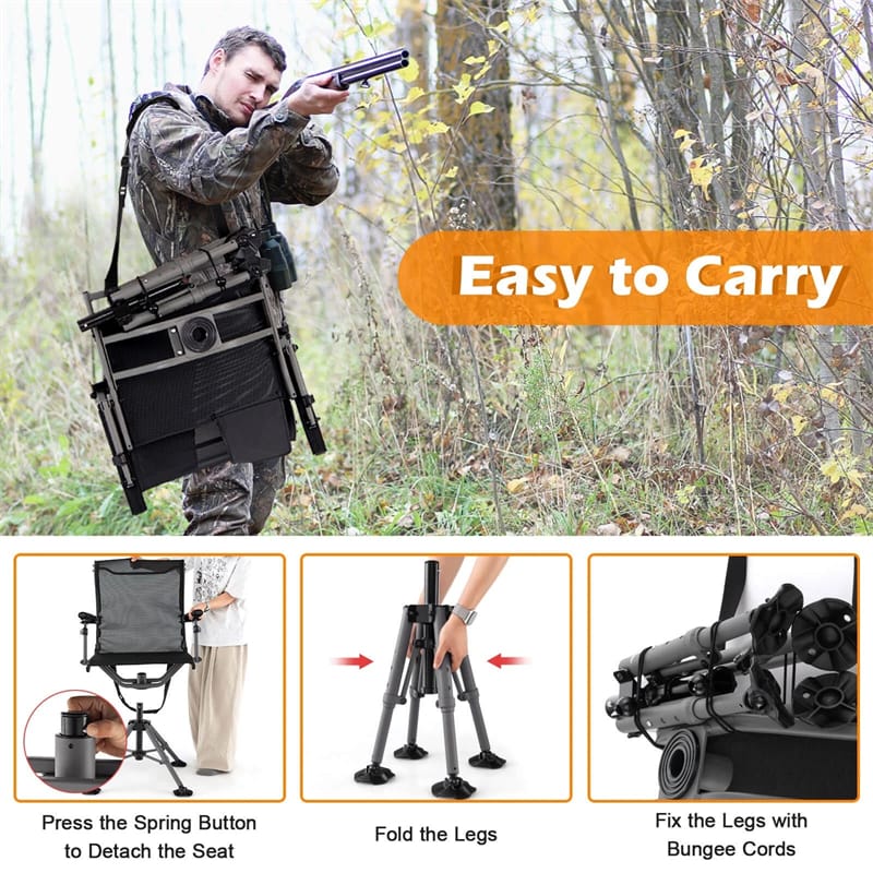 Eletriclife 360° Swivel Hunting Chair with Adjustable Gun Rest, Portable Shooting Chair for Outdoor Activities
