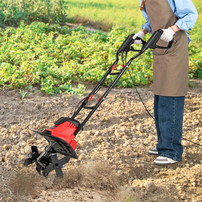 Eletriclife 14" 10 Amp Corded Electric Tiller Cultivator Foldable Handle Garden Rototiller with 9" Tilling Depth