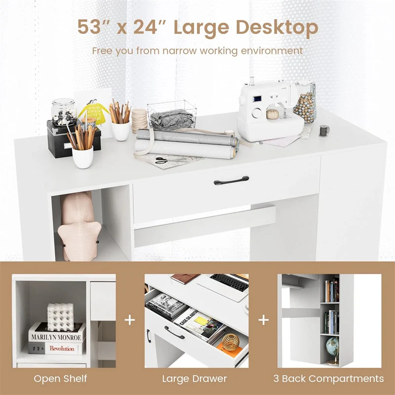 Eletriclife 53" Counter Height Sewing Craft Table with 14 Storage Cubes, Large Drawer & Cabinet