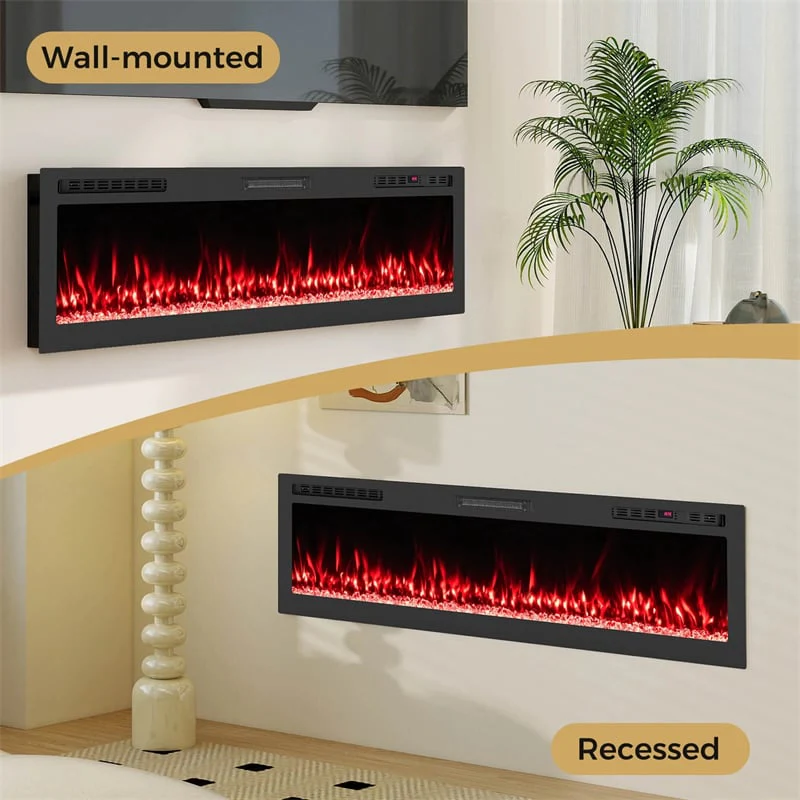 Eletriclife 36-68 Inch Smart WiFi Electric Fireplace Recessed/Wall Mounted Fireplace Heater with 12 Flame & Ember Bed Colors