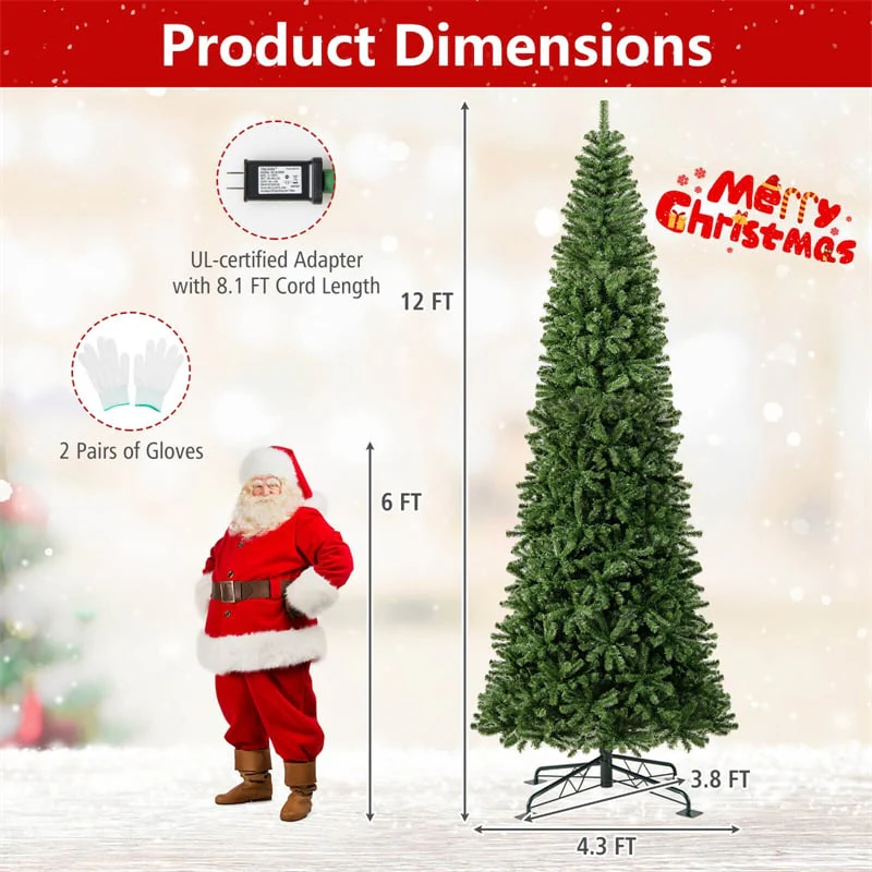 Eletriclife 12 FT Pre-Lit Artificial Christmas Tree with Quick Power Connector & 1030 Warm White LED Lights