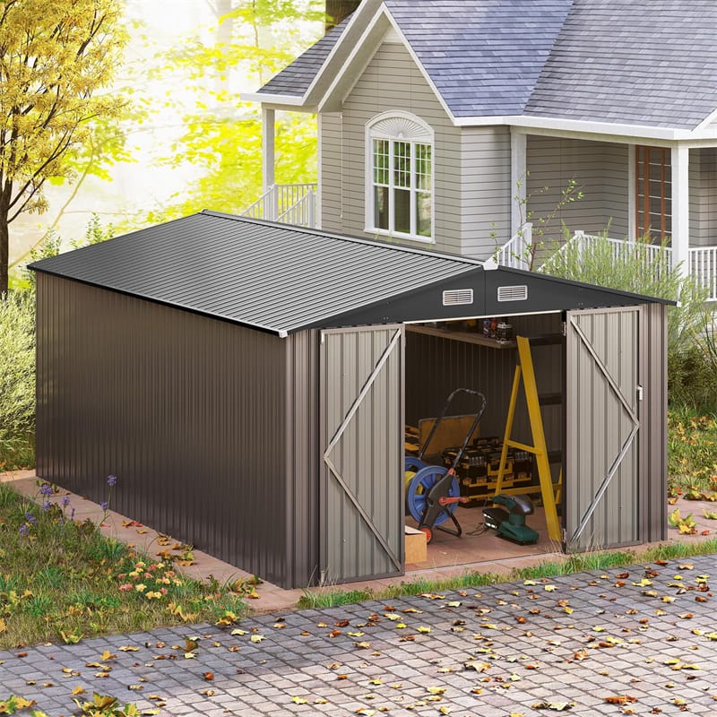 Eletriclife 10x14 FT Outdoor Storage Shed Large Garden Tool House with Improved Windproof Metal Structure