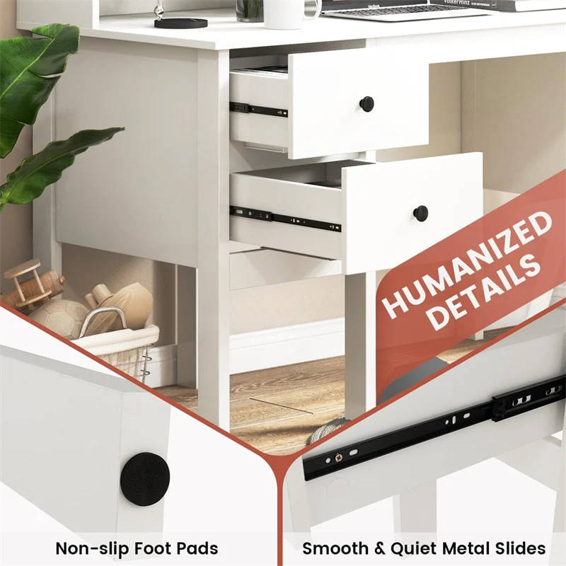 Eletriclife 48" Computer Desk with Built-in Charging Station 5-Cubby Hutch & 2 Storage Drawers for Home Office