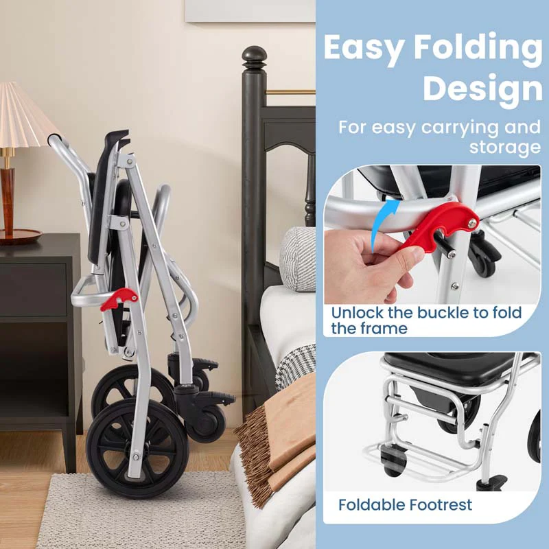 Eletriclife 4-in-1 Foldable Bedside Commode Chair with Brakes and Bucket and Footrest