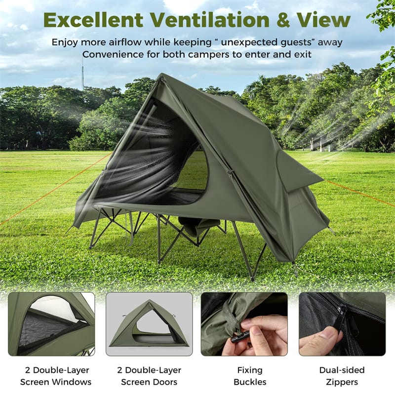 Eletriclife 2-Person Camping Cot Tent Combo 2-in-1 Foldable Off-Ground Elevated with Pop Up Shelter