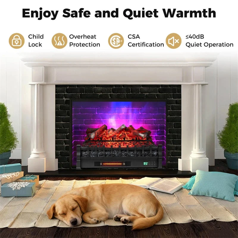 Eletriclife 26" WiFi Electric Fireplace Insert Log Set Infrared Quartz Heater with App/Voice Control & Realistic Lemonwood Logs