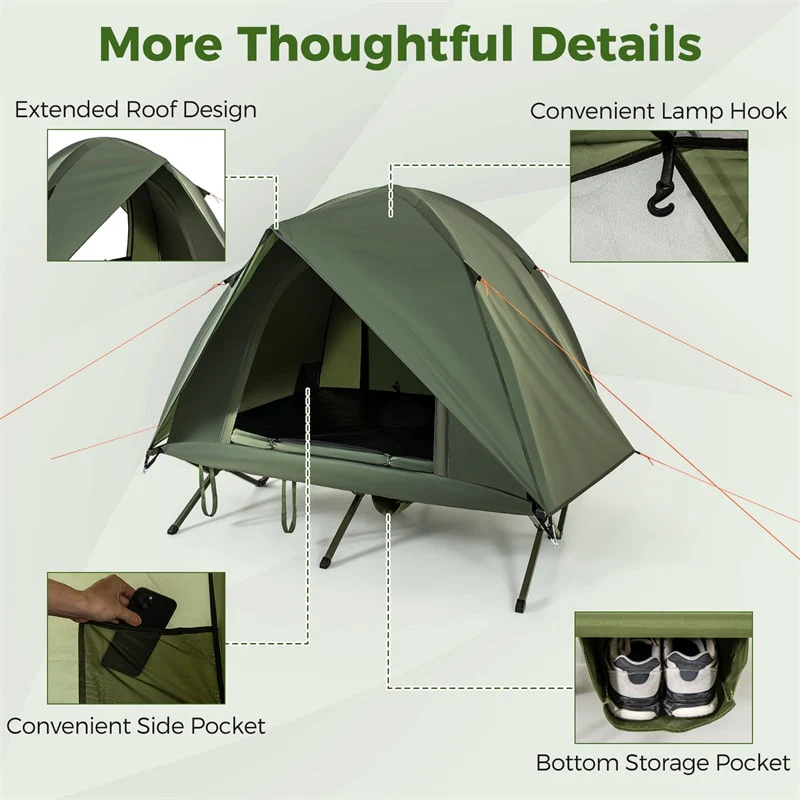 Eletriclife 2-Person Camping Cot Tent Combo 3-in-1 Folding Off-Ground Elevated Cot Bed with Pop Up Shelter for Outdoor Hiking