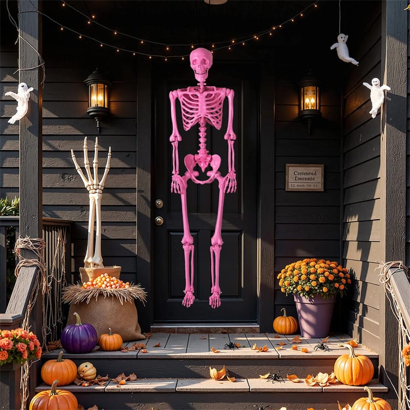 Eletriclife 5.5 FT Pink Halloween Skeleton, Life-Size Poseable Skeleton Decor for Indoor Outdoor Use