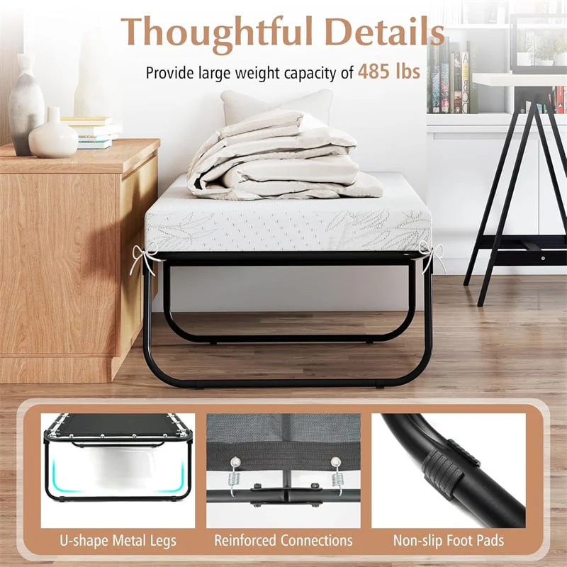 Eletriclife Cot Size Rollaway Folding Guest Bed with Memory Foam Mattress