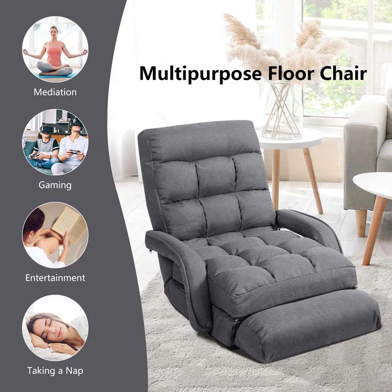 Eletriclife Folding Lazy Floor Chair Sofa with Armrests and Pillow