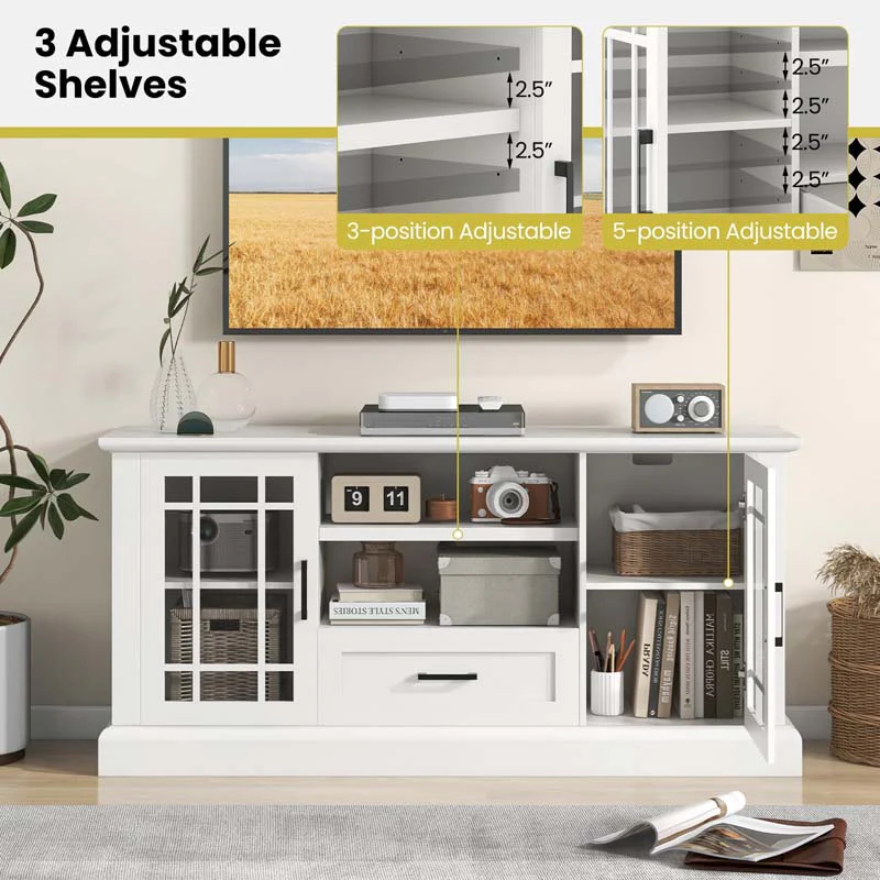 Eletriclife TV Stand for TVs up to 70 with Glass Doors Cubbies and Drawer