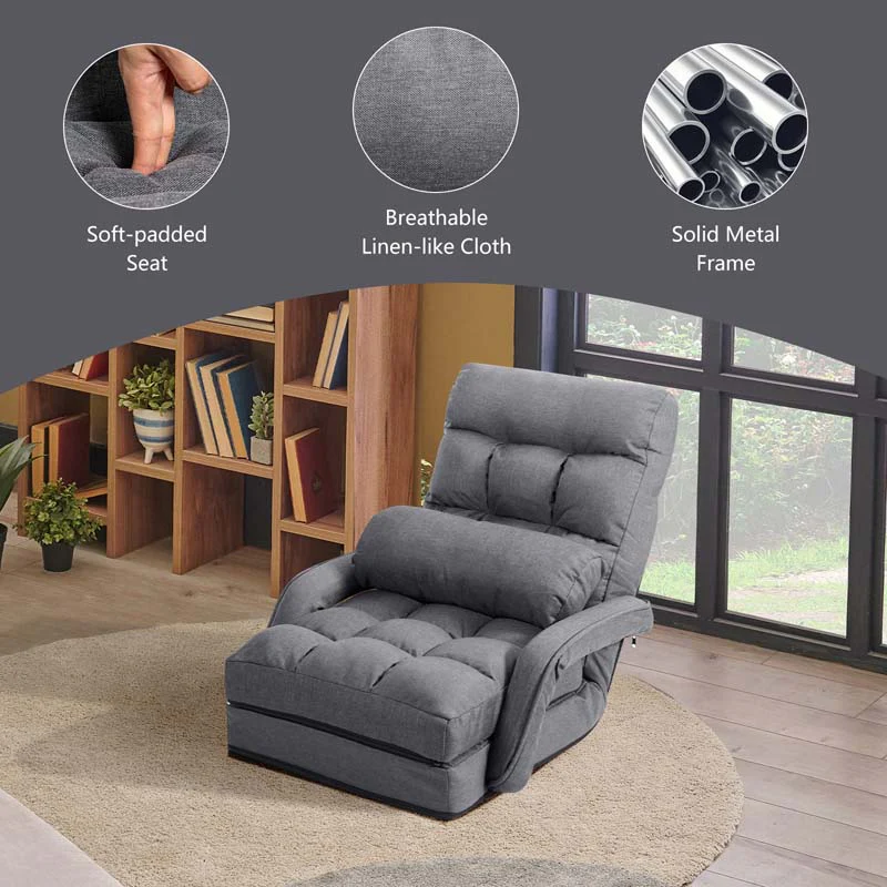 Eletriclife Folding Lazy Floor Chair Sofa with Armrests and Pillow
