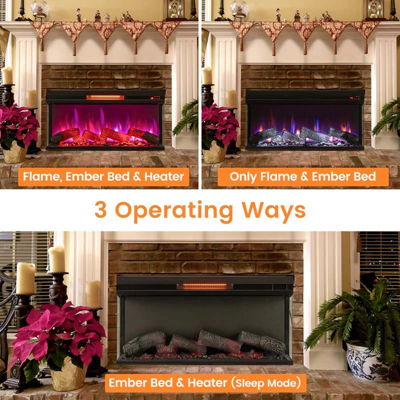 Eletriclife 36 Inch 3-Sided 1500W Electric Fireplace with 7-Color Flame