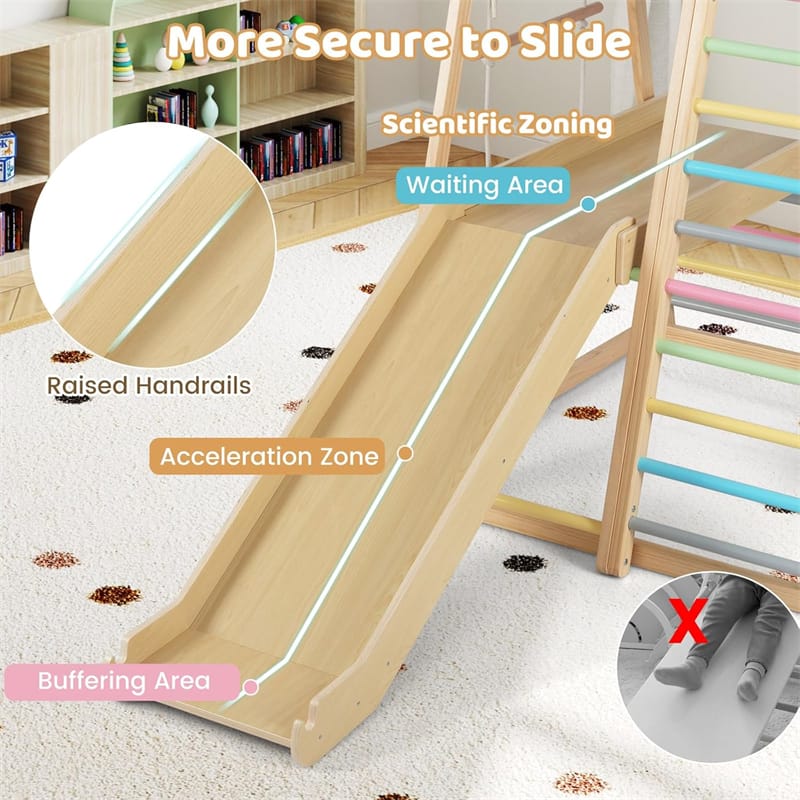 Eletriclife 8-in-1 Wooden Indoor Jungle Gym Montessori Climber Playset with Slide & Swing for Kids
