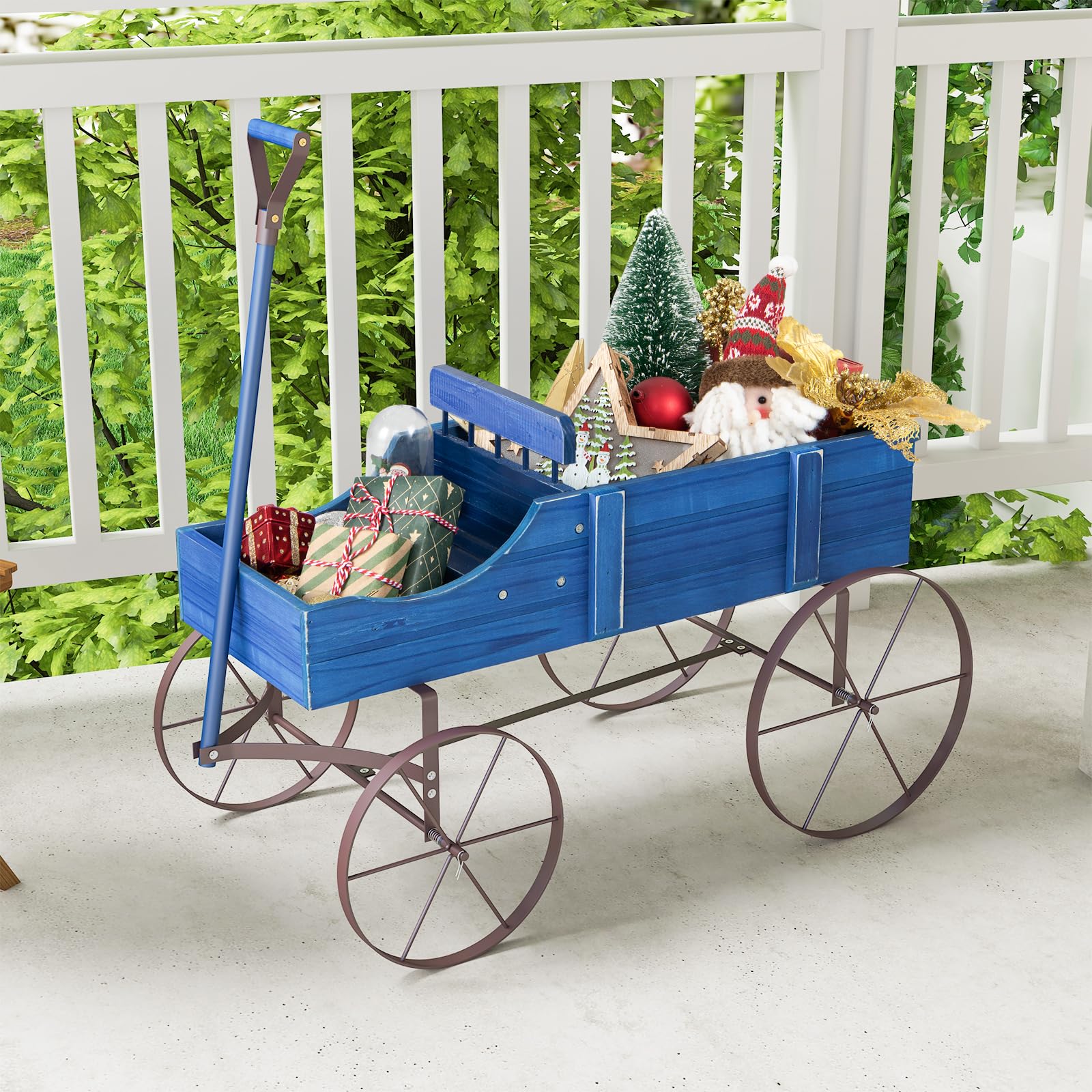 Eletriclife 24.5" x 13.5" x 24" Wooden Wagon Decorative Garden Planter with 2 Planting Sections
