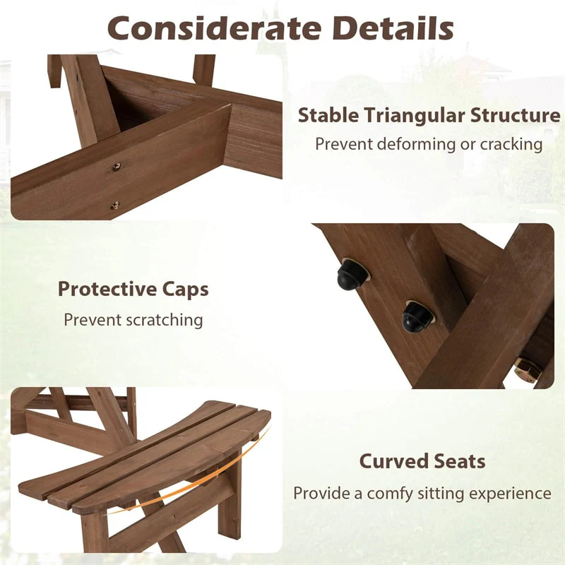 Eletriclife 6-Person Outdoor Round Wood Picnic Table Set with 3 Built-in Benches & 2" Umbrella Hole