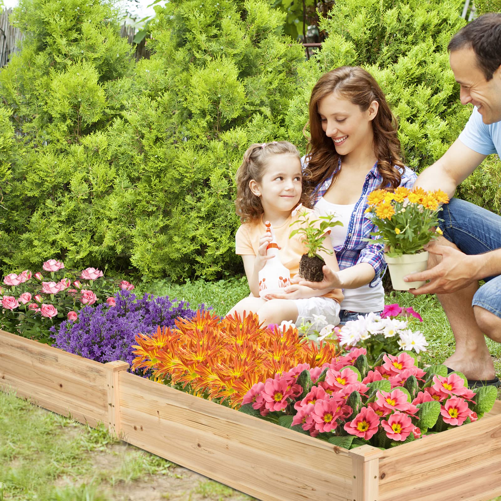 Eletriclife Natural Raised Garden Bed Elevated Planter Box with Open Bottom