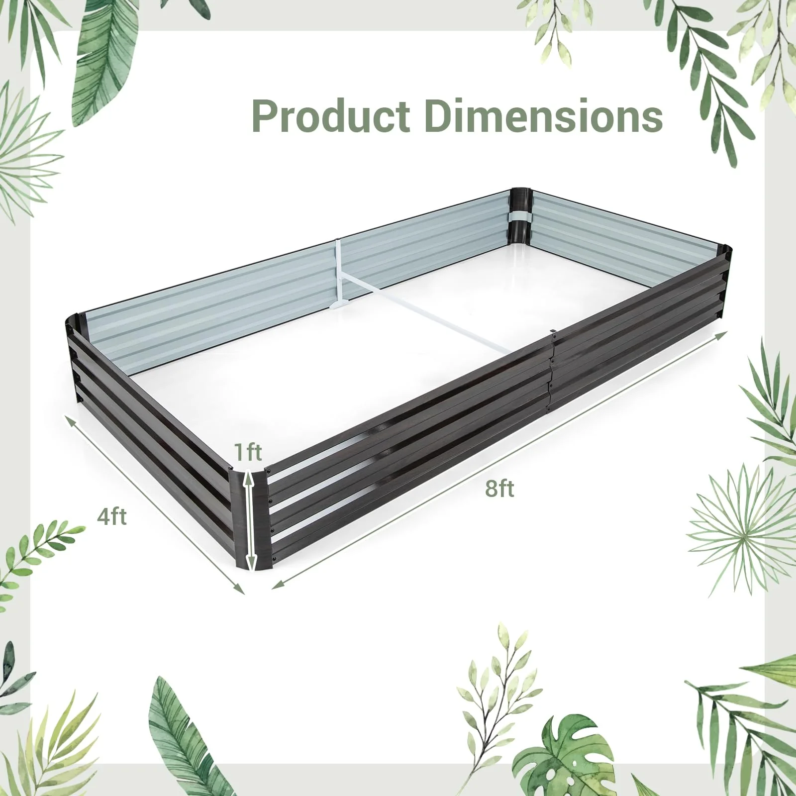 Eletriclife 8 x 4 x 1 ft Metal Raised Garden Bed with Open-Ended Base