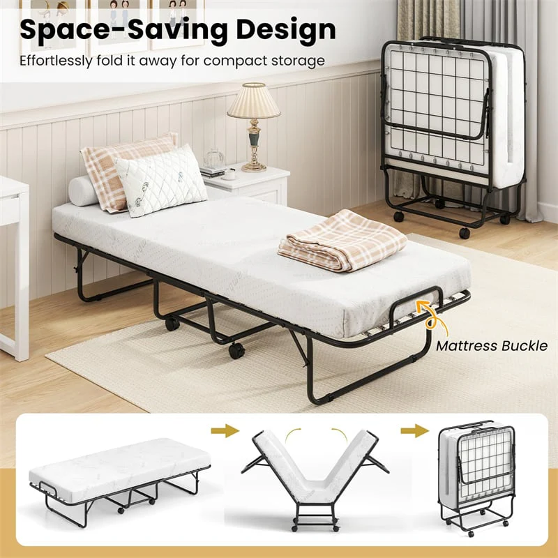 Eletriclife Cot Size Rollaway Guest Bed 75"x31" Folding Bed with Memory Foam Mattress