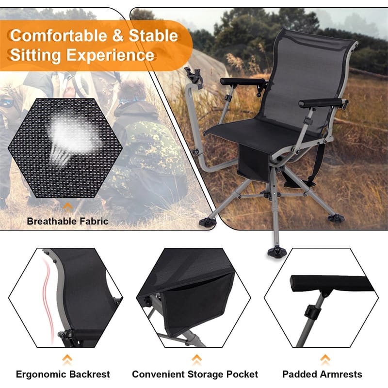 Eletriclife 360° Swivel Hunting Chair with Adjustable Gun Rest, Portable Shooting Chair for Outdoor Activities