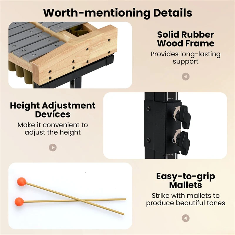 Eletriclife 32 Note Marimba Aluminum Xylophone Percussion Instrument with Resonator Tubes for Students