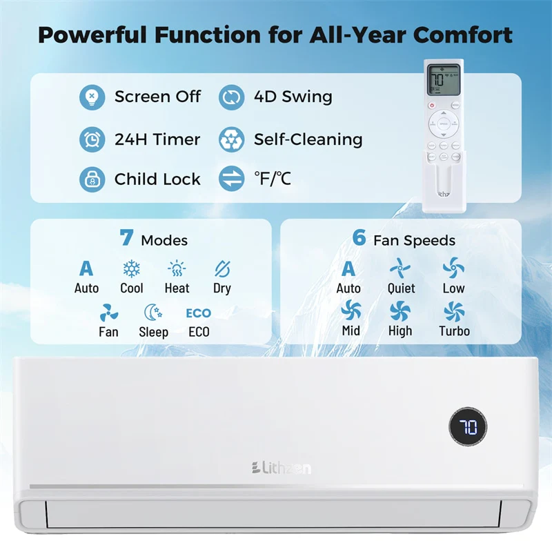 Eletriclife 18000 BTU 18.1 SEER2 208-230V Wifi Smart Mini Split Air Conditioner & 1.5 Ton Heat Pump System, Cools Up to 1000 Sq.Ft