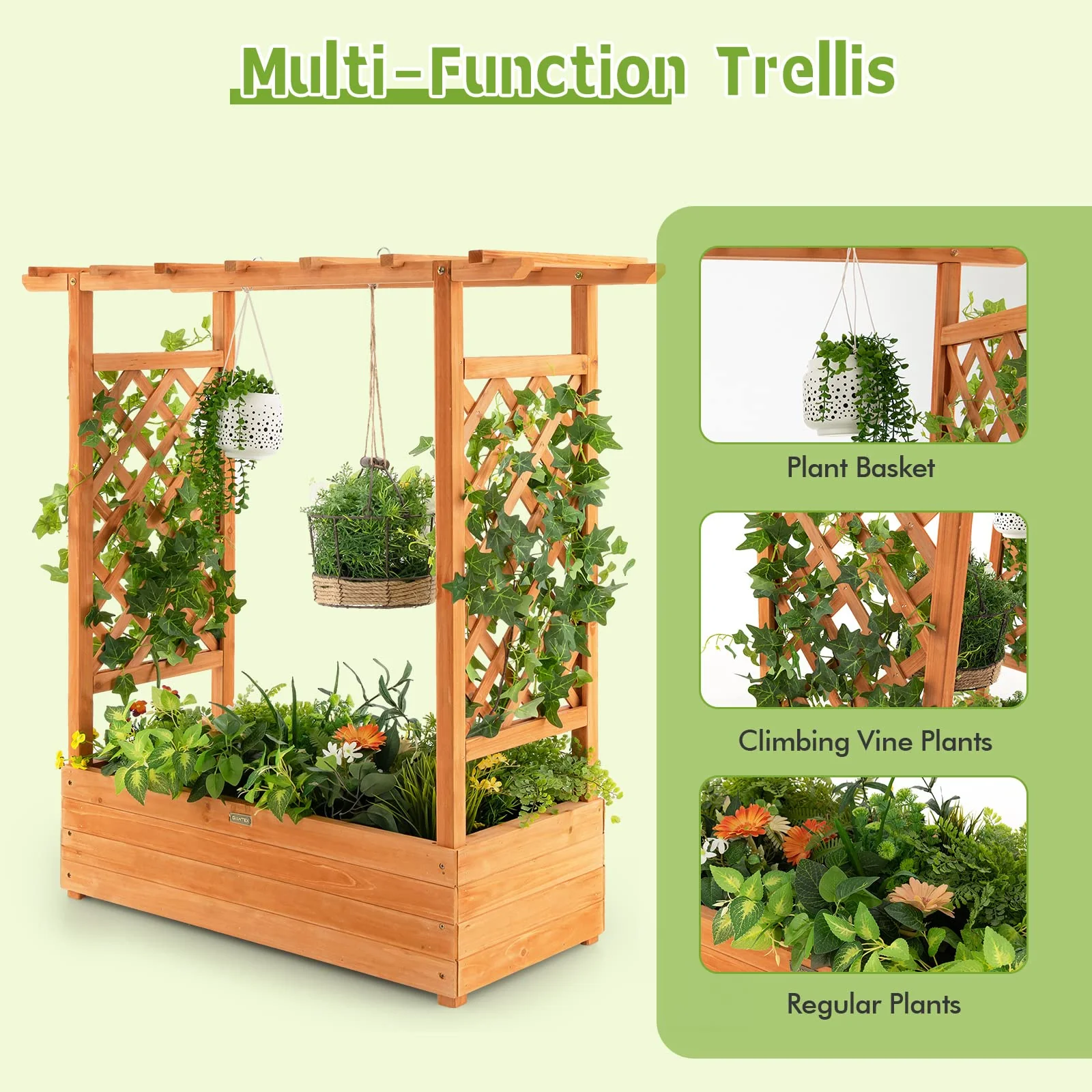 Eletriclife Raised Garden Bed with Trellis & Hanging Roof