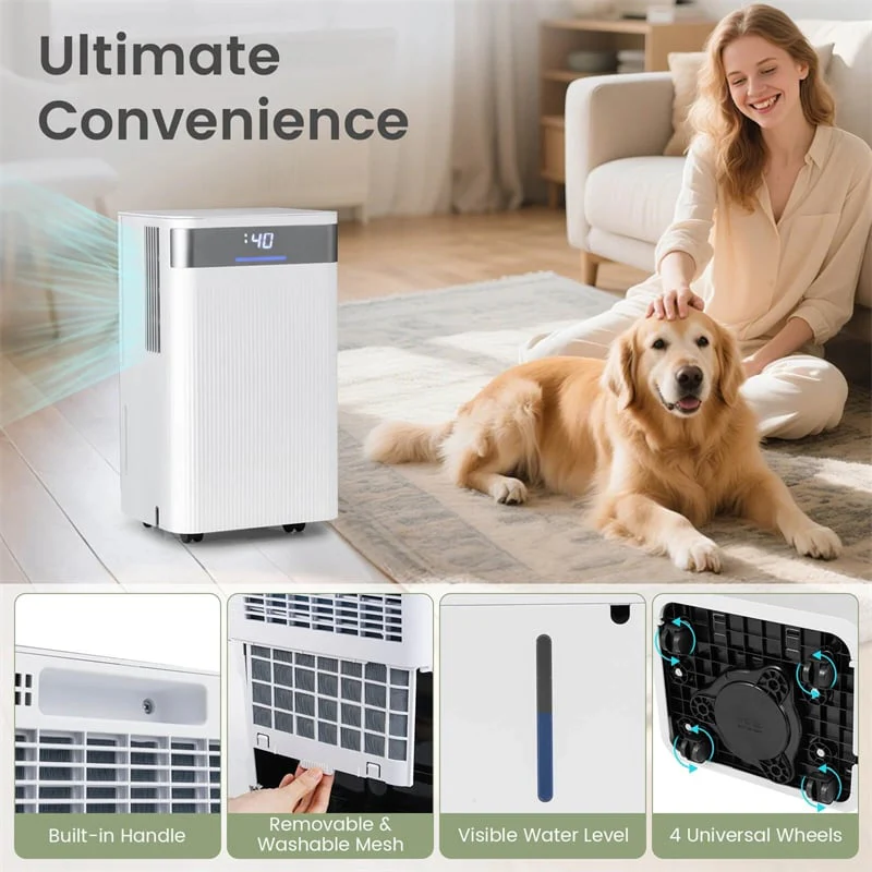 Eletriclife 32 Pints 2000 Sq.ft Basement Dehumidifier with Drain Hose, 24H Timer & 3-Color Indicator