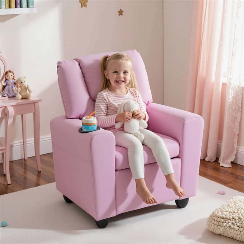 Eletriclife Kids Recliner Chair Adjustable Toddler Lounge Sofa with Cup Holder & Side Pocket