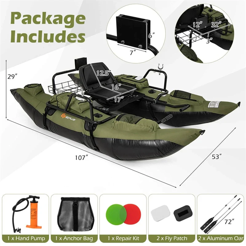 Eletriclife Inflatable Fishing Float Tube with Foldable Padded Seat & Adjustable Footrest