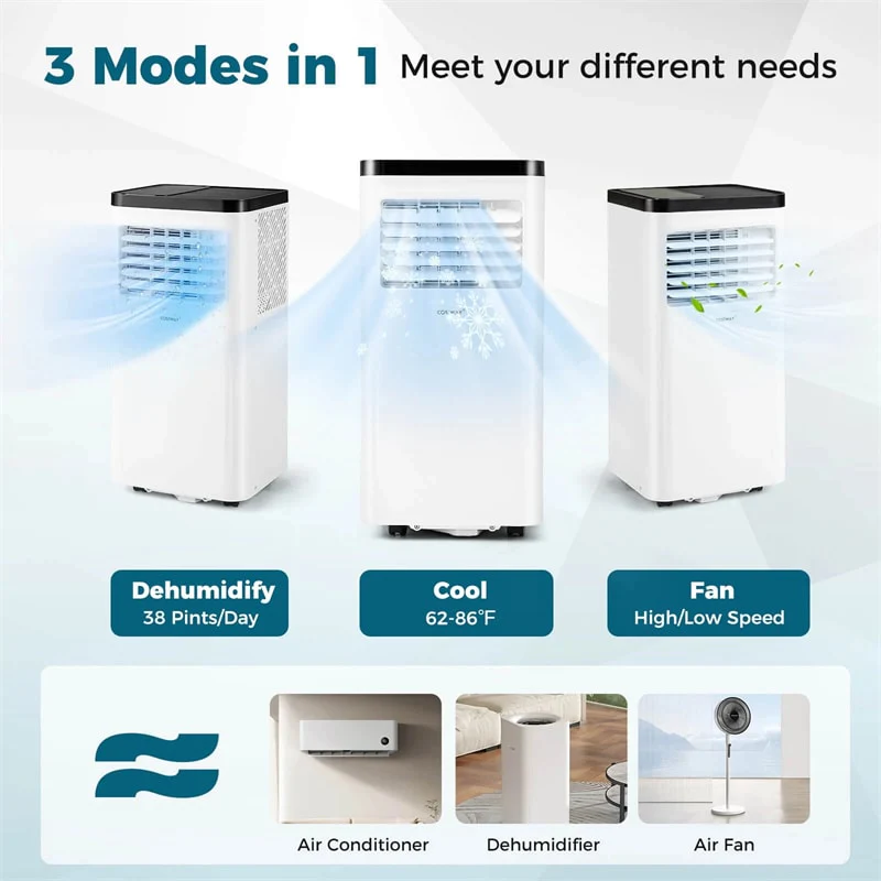 Eletriclife 8000BTU Portable Air Conditioner with Fan, Dehumidifier & Window Kit