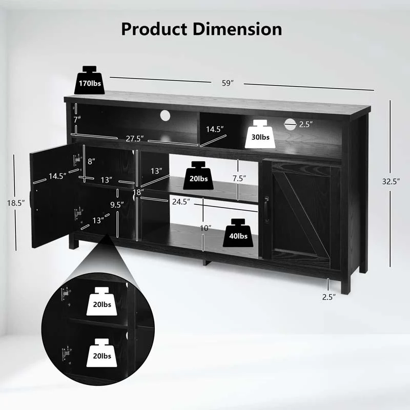 Eletriclife 59 Inch TV Stand Media Center Console Cabinet with Barn Door for TV's 65 Inch