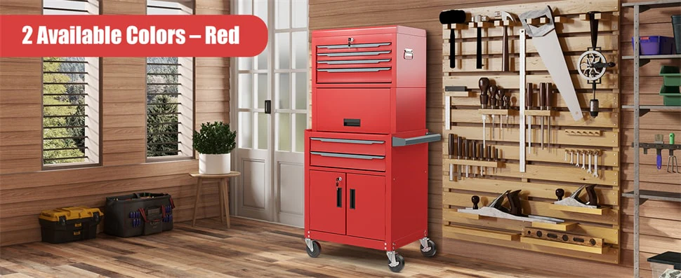 Eletriclife 3-in-1 Rolling Tool Chest 6-Drawer Heavy Duty Steel Tool Cabinet with Lockable Toolbox & Universal Wheels