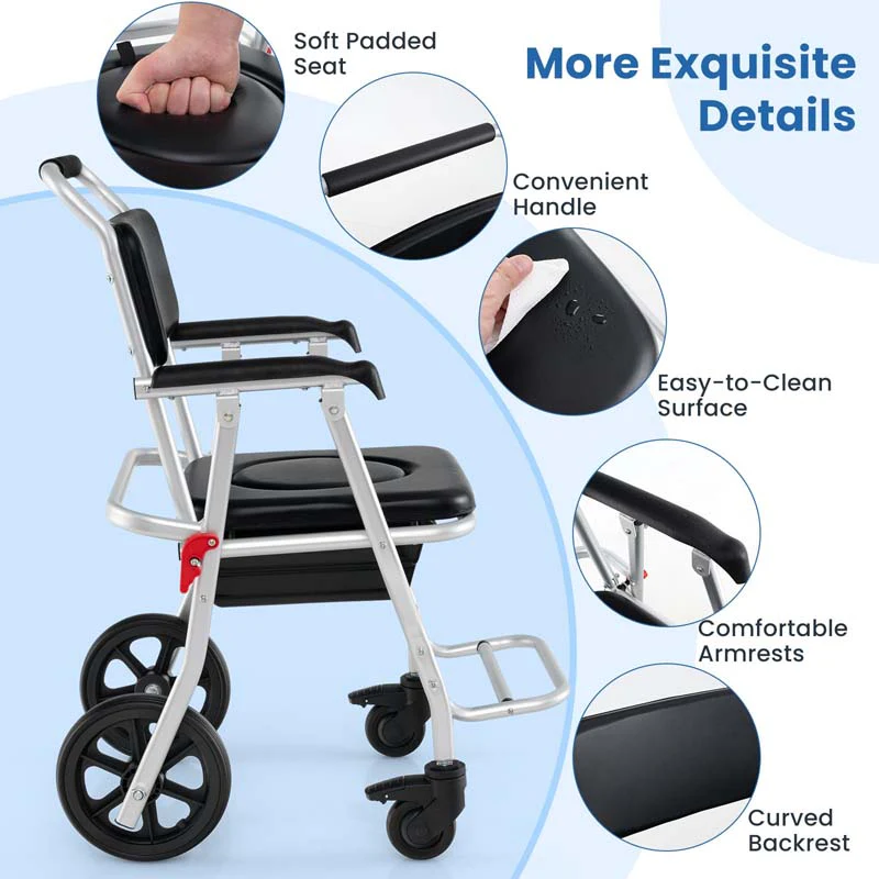 Eletriclife 4-in-1 Foldable Bedside Commode Chair with Brakes and Bucket and Footrest
