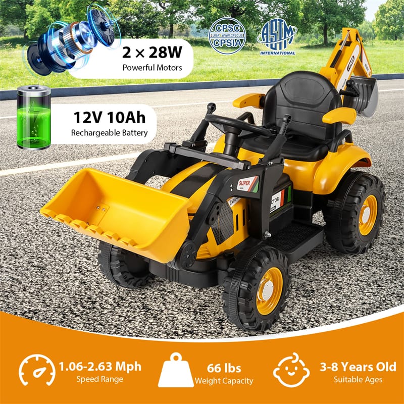 Eletriclife 4-in-1 Kids Ride on Tractor 12V Electric Excavator Bulldozer with Traoler & Remote Control