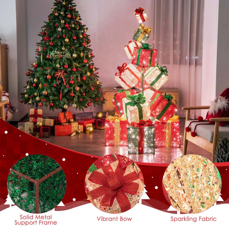 Eletriclife 15 Stacked Lighted Christmas Gift Box Tower with 450 Warm White Lights